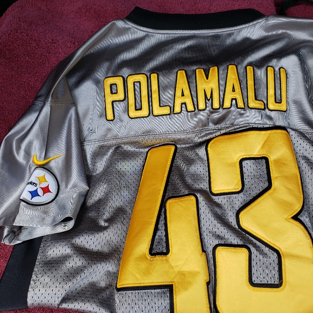 Steelers Football Jersey Size 48 Rare Silver Alternative Troy Polamalu #43